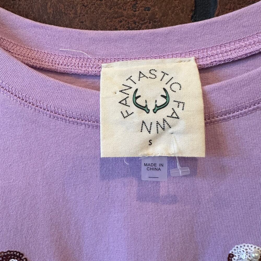 Y2K Sequin Graphic Tee Purple Pizza and Beer - Size Small Game Day Oversized - Picture 3 of 11